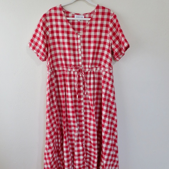 Tradlands Nell Midi Dress Red White Fig Toast Gingham Size Large L Like New - Picture 2 of 8